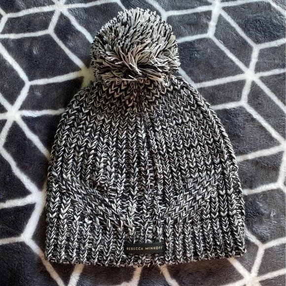 Rebecca Minkoff Accessories - Rebecca Minkoff Marled Beanie black white pom pom